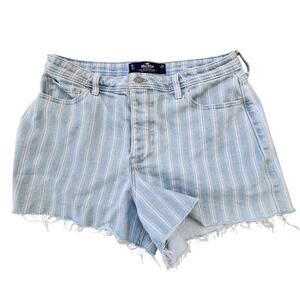 HOLLISTER PIN STRIPE JEAN SHORTS BUTTON FLY CUT OFF MOM SZ 15 BOHO 90S 2000s Y2K